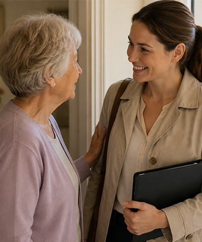 Eine Beraterin von PflegeWIR besucht eine Seniorin zu Hause