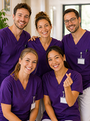 Ein lächelndes, motiviertes Pflegeteam für Jobs in der ambulanten Pflege in Thüringen.